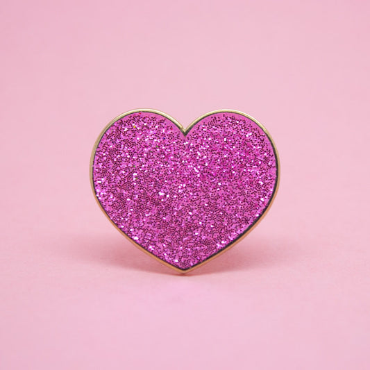 Pink Glitter Hearts Enamel Pin Set