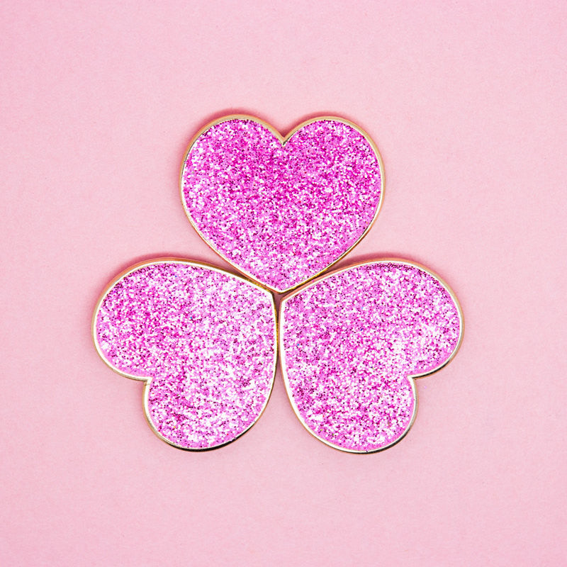 Pink Glitter Hearts Enamel Pin Set