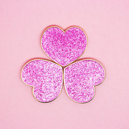 Pink Glitter Hearts Enamel Pin Set